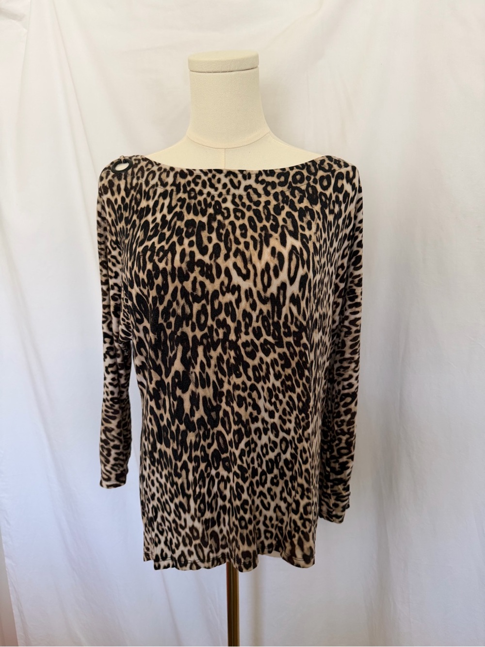 Leopard Print Boatneck Top - Beige/Black